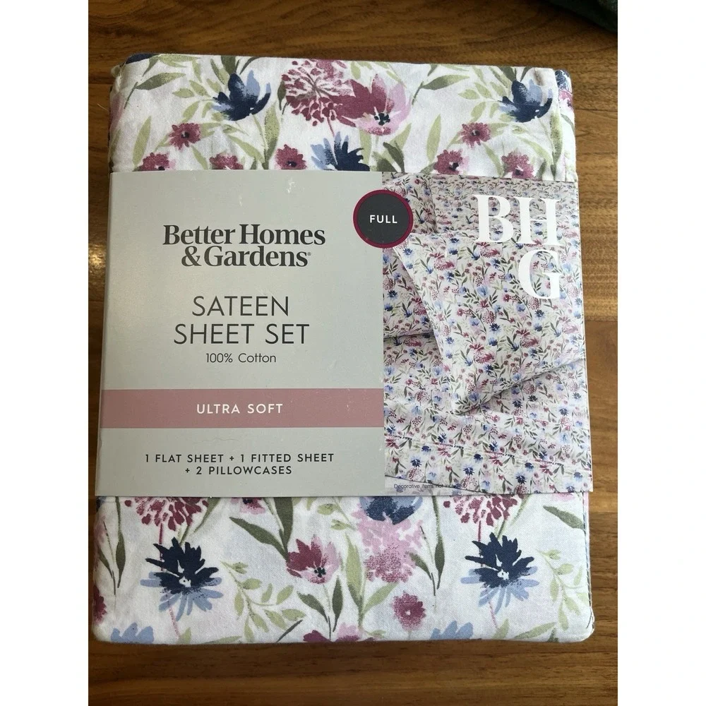 Better Homes & Gardens 4pc Sateen Cotton Sheet Set Full Size Bashful Blooms NEW